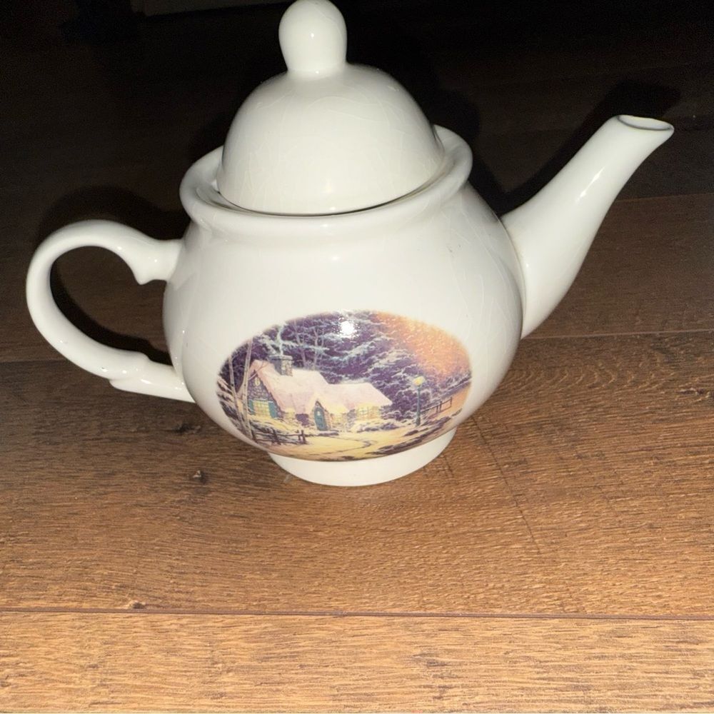 Thomas Kinkade Cream Ceramic Teapot
